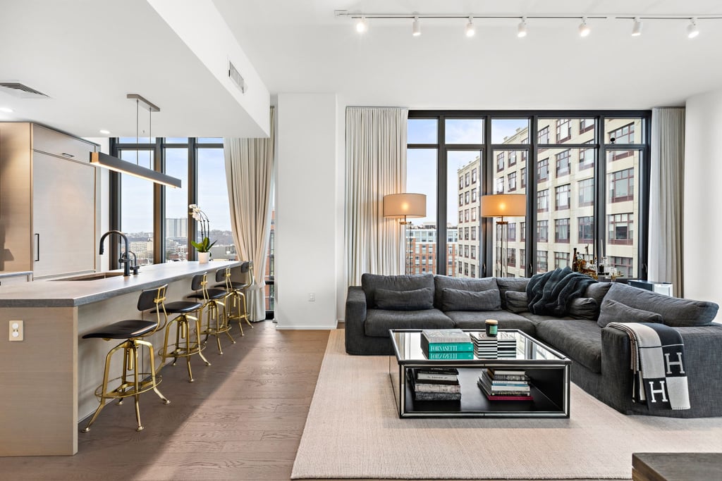 Home 6 Living room and open kitchen in penthouse 5 at 1425 Hudson Street, Hoboken